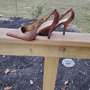 Beautiful Bandolino Warm Taupe Snakeskin Heels